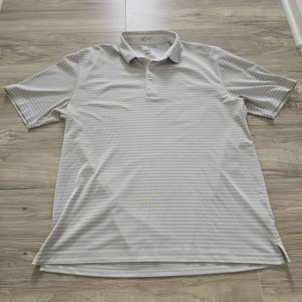 GREG NORMAL MEN'S  Striped SHORT SLEEVE POLO SHIRT Large Gray
